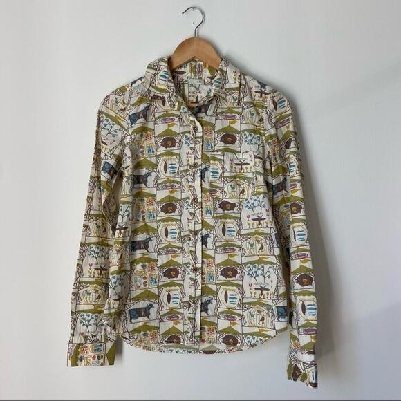 Anthropologie Odille Tarpan Country Fair Printed Button Down Shirt sz 2 - Picture 2 of 6